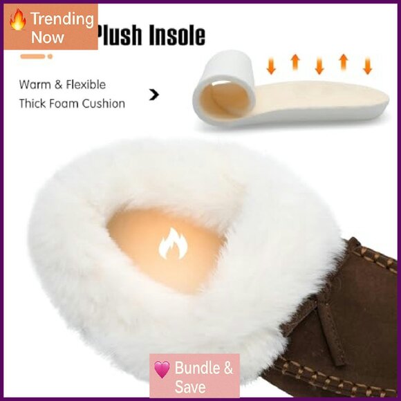 Warm Winter Ankle Boots Faux Fur Lined Moccasin Style Non-Slip Sole - Picture 4 of 7